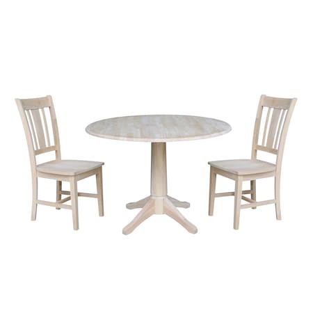 International Concepts Round 42 in Rd Top Pedestal Table, 2 Chairs, Unfinished, Ready to Finish, 42 in W, 42 in L, Wood K-42DPT-27-C10-2